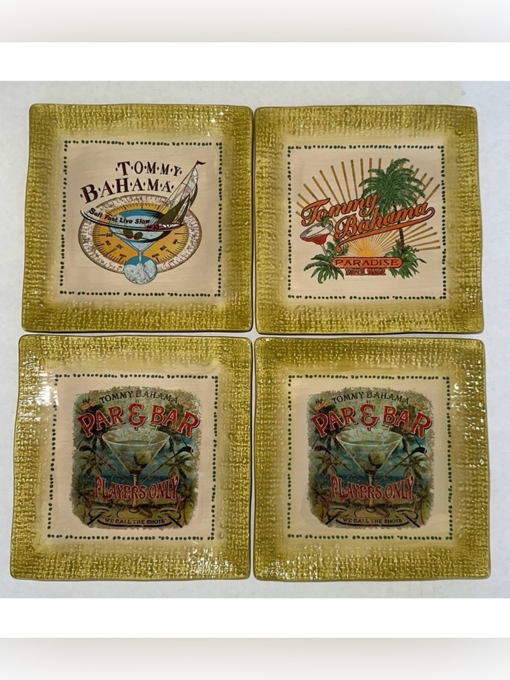 Tommy Bahama Sm Cocktail Plates Boxed Set of 4 NEW Missing Design Has Duplicate